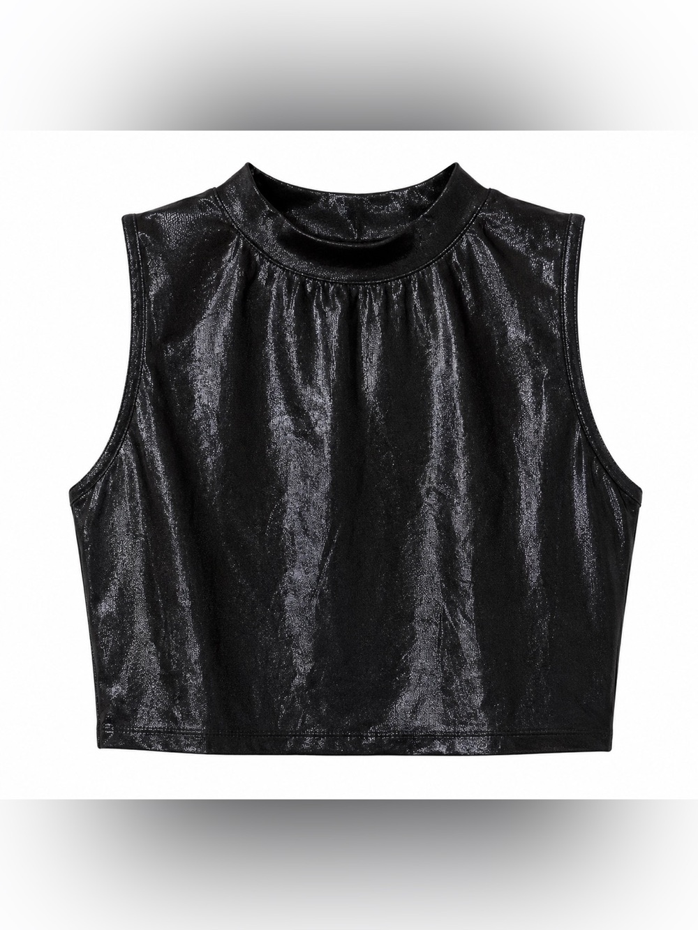 Halara NWT Shiny Black Sleeveless Cropped Mock Neck Top- S